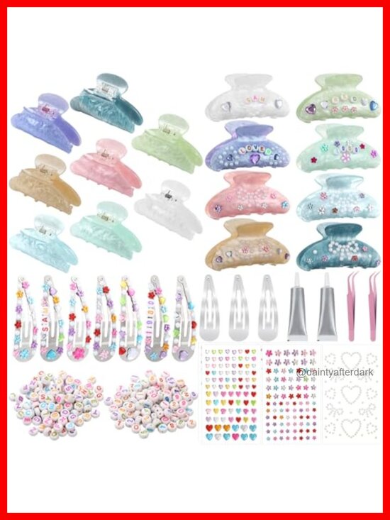 DIY Hair Claw Clips Kit Acrylic Hair Clips with Letters Beads Stickers main image 4